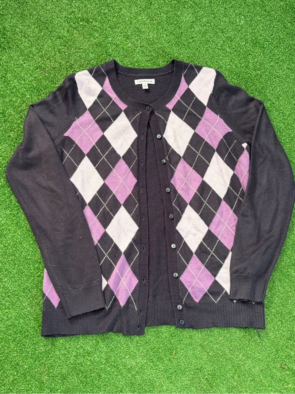 croft & barrow Black and Lavender Argyle Cardigan